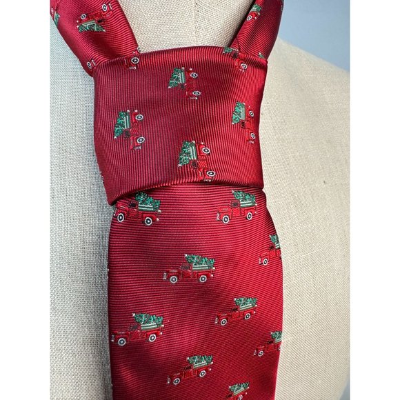 Knotty and Nice Christmas Tie Red Truck and Tree OS Red Christmas Polyester - Picture 2 of 16